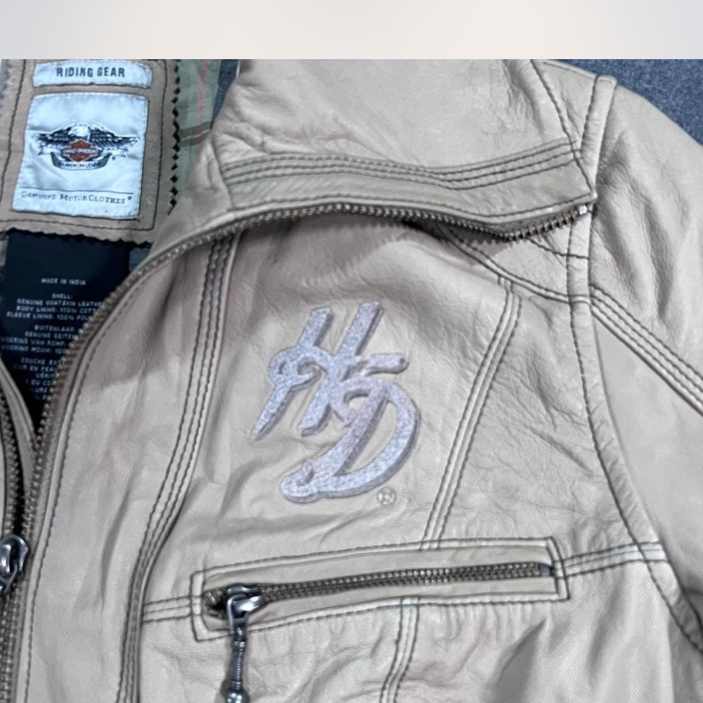 Women’s Beige HD Leather Jacket - Picture 3 of 8